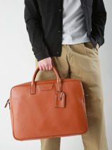 Leather Flandres Briefcase With 17" Laptop Sleeve Leather Etrier Orange flandres EFLA8261-vue-porte
