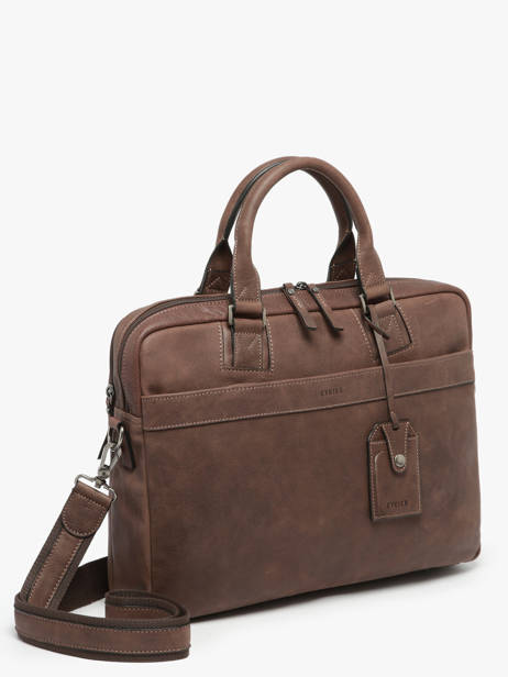 Leather Spider Briefcase 2 Compartments Etrier Brown spider ESPI8022 other view 2